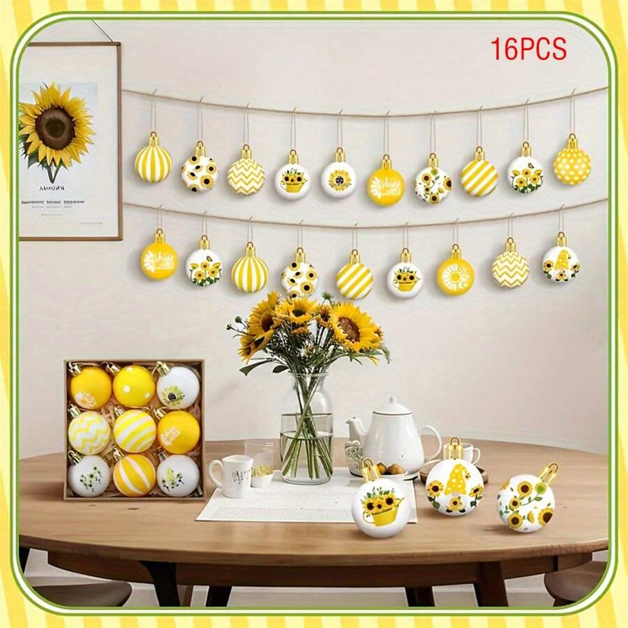 Summer Hanging Decorations Set Wooden Sunflower Flat Ball Pendants Ornament For Themed Party - Colorful - View 1