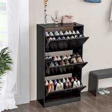 Shoe Cabinet With 3 Flip Drawers, Modern Narrow Freestanding Shoe Organizer With Large Capacity For Entryway,Hallway, Living Room,Black - màu đen - Xem 2