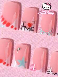 SANRIO Bộ 24 móng giả kiểu Pháp màu trắng và họa tiết da báo, dáng vịt Y2K, với các chi tiết 3D dễ thương, ngọc trai, trái tim, nơ, sao và chấm bi, phong cách ngày Valentine, vừa vặn hoàn hảo, bao gồm 1 lọ keo dán và 1 dũa móng, thích hợp cho phụ nữ và bé gái sử dụng hàng ngày và dự tiệc. - Xem 4