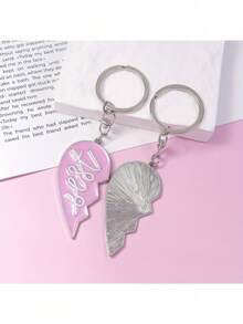 1 Pair Ombre Heart Shaped Pendant Keychain, Best Friends Couple Matching Keyring Bag Charm - Pink + Purple - View 6