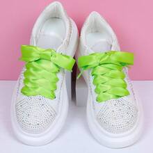 Flat Colorful Satin Shoelaces, 3/ 4inch Width, Women's/Girls' Shoelaces, White, 47inch (120) Cm: Clothing, Shoes, And Jewelry - 橄欖綠絲帶 - 查看 3