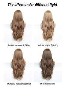 1顶女士红棕色波浪卷发假发，带刘海，26英寸长卷曲合成发，高温丝材质，玫瑰网帽，150%密度，适合日常和派对使用 - 棕色 - 查看 8