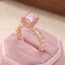 Elegant Luxury Pink Cubic Zirconia Women's Ring, Classic Fashion Jewelry Gift For Wedding, Banquet, Perfect Holiday Present - Rose Gold - View 5