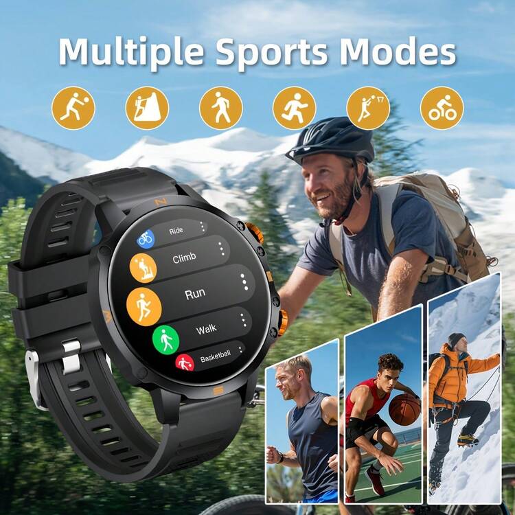ERUN Este smartwatch para exteriores cuenta con una batería de alta capacidad de 180mAh, linterna LED, llamadas inalámbricas, asistente de voz, recordatorios multifuncionales, seguimiento de la actividad física, una pantalla HD de 1.5 pulgadas, caja de aleación, correas de reloj duales para una personalización versátil y compatibilidad con sistemas iOS y Android. Es una opción de regalo ideal para las vacaciones. - Multicolor - Añade 3