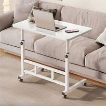 Mobile Computer Desk For Small Space, Adjustable Height Rolling Work Desk, Portable Standing Writing Desk With Wheels For Home Office Study Bedroom - White - View 2