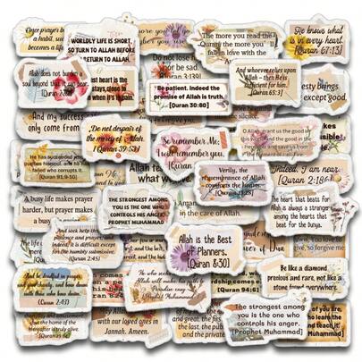 50张/4张 励志宗教信仰贴纸，花卉经文标签，复古手账贴纸，经文语录贴纸，可用于手账、笔记本电脑、水瓶等。