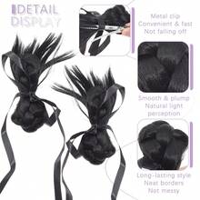 女士发髻假发发圈 | 双花发髻配蝴蝶结，编织发型造型工具，活力少女风 - 彩色 - 查看 8