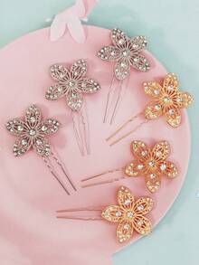 3pcs Elegant Floral Hair Clips, Alloy Rhinestone Exaggerated Hair Accessories For Wedding Bride Hairstyle - Three-pack - View 1