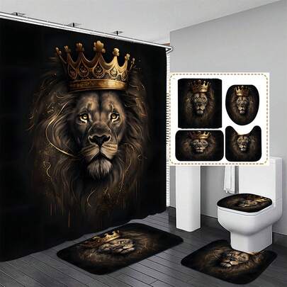 1/4 Piece Bathroom Set, Decorative Bathroom Set Includes Waterproof Shower Curtain, Non-Slip Bath Mat, Toilet Lid Cover, Bath Mat, And 12 Plastic Hooks, Bathroom Accessories, Home Decor, Dorm Decor, Autumn