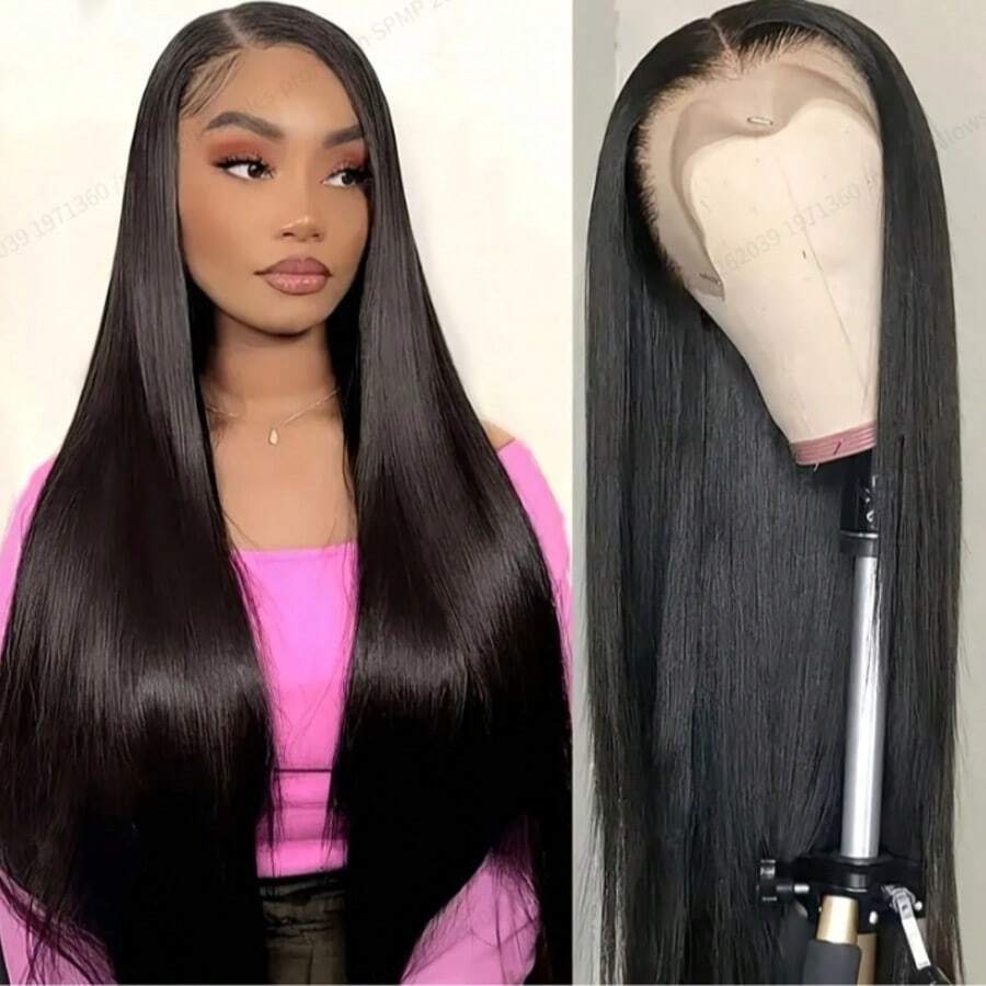 funky girl Elegant 13x4 Lace Frontal Wig Black Straight Lace Front Wig For Women - High-Density Hair, Heat Resistant, Matte Finish,Natural Black - Natural Black - View 1