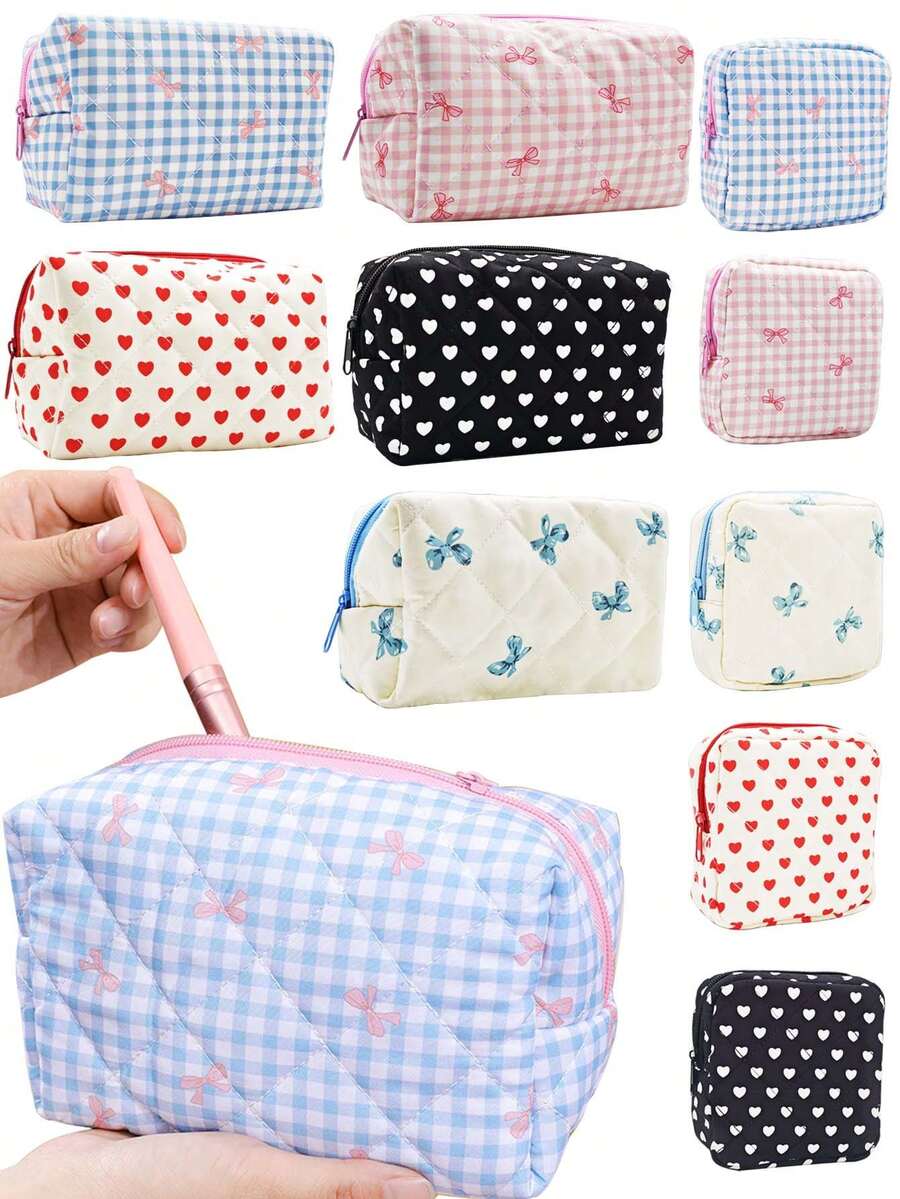 2/1pc Cute Bow Makeup Bag, Bow Pattern Toiletry Bag, Zippered Bag, Stylish Foldable Commuter Makeup Bag, Large Capacity Women's Makeup Bag, Girl's Makeup Storage Bag, Toiletry Bag, Travel Makeup Bag, Makeup Storage Bag, Sanitary Napkin/Tampons Storage Bag. Can Hold Lipstick, Makeup Brushes, Skincare Products - Multicolor - View 1
