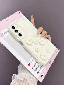 1pc 3D Water Drop Chrysanthemum Shaped TPU Shockproof Phone Case, Compatible With Apple 16/16Pro/16ProMax/15/14/13/12/11/XsMAX Series Phone Protective Cover Waterproof Anti-Fall Scratch Resistant - White - View 4