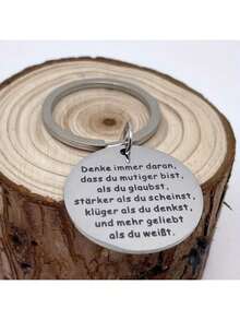 1pc Inspirational German Quote Engraved Stainless Steel Key Chain, Casual Style Motivational Car Accessories Bag Charm School Letter Halloween Accessories Teachers Day Christmas Gift Ideas Bag Accessories Lanyards With Id Holder Car Accessories Bag Charms - Silver - View 6