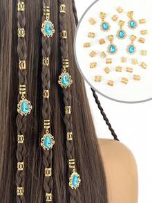 29 piezas de accesorios de lujo para el cabello con incrustaciones de filigrana y rhinestones - Cuentas y adornos para trenzas y clips de cabello DIY - Multicolor - Ver 1