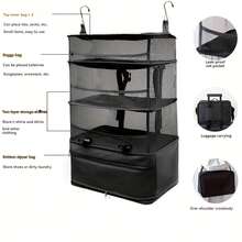 Multi-Layer Travel Storage Rack - Foldable Clothing Storage Bag With 4 Tiers Wall-Mounted Wardrobe Storage Bag - Large Capacity, Space-Saving, Suitable For Travel, Business Trips, And Outdoor Activities - Xám - Xem 5
