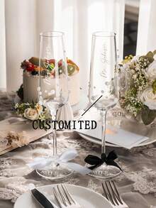 Personalized Bride Champagne Flute, Faux Pearl & Crystal Glass Stemware, Happy Birthday Champagne Flute, Customizable Bride & Bridesmaid Champagne Flute - Reusable & Washable, Customized Champagne Flute/Bride Bridesmaid Wine Glass/Wedding Party Cup/Wedding Supplies/Champagne Flute/Champagne Stemware/Bridesmaid/Bride/Bachelorette/Mother Of The Bride/Birthday Party - Multicolor - View 2