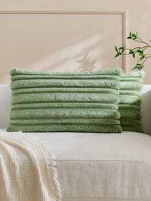1pc Thick & Thin Rabbit Fur Decorative Throw Pillow Cover, Jacquard Rabbit Fur Front, Plush Velvet Reverse, Square Cushion Cover, Holiday Home Decor Pillow, Soft & Comfortable Velvet Fabric, Modern Decor For Sofa, Bedroom - Pastel Green - View 5