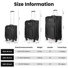 NEW YORK XPRESS Lightweight Water-Resistant Softside Spinner Luggage With Secure TSA Lock,Expandable Design & Organized Interior,Suitable For Long Or Short Travel - 黑色 - 查看 7