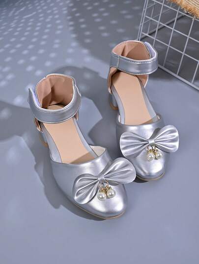 2026 New Bow Decor Children High Heel Sandals, Beach Sandals, Fashionable Beige Sandals, Silver/Gold Low Heel Sandals, Bohemian Style Sandals, Comfortable & Durable
