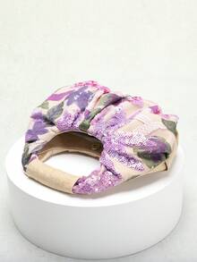 SCULPTEDSTYLE BAGS 1pc Colorful PVC Sequin Contrast Mesh Embroidered Floral & Leaf Pattern Cloud Pleated Handbag, Fashion Summer Vacation Style For Women (Floral Pattern Randomly Sent) - Mauve Purple - View 6