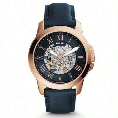  Đồng hồ cơ tự động ba kim Fossil dành cho nam, dây da, vỏ thép không gỉ/mặt kính chống trầy xước ME3111/ME3100/ME3101/ME3102