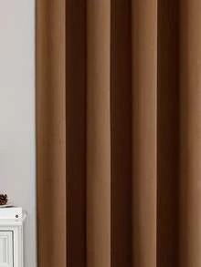 1pc Solid Color Polyester Blackout Curtain Panel, Room Darkening Thermal Insulated Curtain For Living Room, Bedroom Decor - Rust Brown - View 4