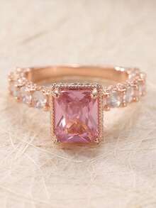 Elegant Luxury Pink Cubic Zirconia Women's Ring, Classic Fashion Jewelry Gift For Wedding, Banquet, Perfect Holiday Present - Rose Gold - View 11