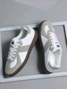 Giày thể thao đế bằng buộc dây unisex, giày thể thao đa năng dành cho học sinh, tập luyện thể dục trong nhà. - Xám - Xem 2