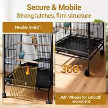 Jaula para Aves con Ruedas 84 cm - Jaula de Hierro Negro Resistente con Bandeja Extraíble, para Periquitos, Agapornis, Cacatúas y Aves Medianas - 85*57*45CM - Ver 6