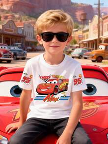 Disney Boys' T-Shirt Featuring A Creative Multi-Heat-Transfer Print Of Lightning McQueen From Cars. Made From Soft, Comfortable, And Breathable Fabric, It's Perfect For Everyday Wear, Outings, And Activities-And Makes An Ideal Gift For Kids. - White - View 1
