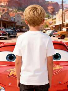 Disney Boys' T-Shirt Featuring A Creative Multi-Heat-Transfer Print Of Lightning McQueen From Cars. Made From Soft, Comfortable, And Breathable Fabric, It's Perfect For Everyday Wear, Outings, And Activities-And Makes An Ideal Gift For Kids. - 白色 - 查看 2