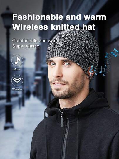 1 szt. Czarna, ciepła, dzianinowa czapka beanie z słuchawkami Bluetooth, wiatroodporna, odpowiednia na zimę, utrzymuje ciepło głowy, łączy się z urządzeniami z włączonym Bluetooth, takimi jak smartfony, tablety i komputery, umożliwiając słuchanie muzyki i wykonywanie połączeń