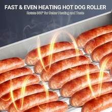 Hot Dog Roller – Máquina de cocina para salchichas, parrilla de acero inoxidable y calentador de bollos con cubierta de vidrio y bandeja de goteo extraíble, control de temperatura doble, para el hogar - 11 rodillos - Ver 6