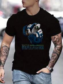 Men's SeattleSeahawks Fan Graphic Tee ,Seahawks Football T-Shirt, Cool Popular,  Fashion, Gift For Football Fan, Men'S And Women's Graphic T-Shirt,Casual Sport Attire - Machine Washable, Seahawks Gift For Men - 黑色11 - 查看 1