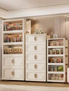 1个可折叠塑料收纳盒，1-5层，宽55厘米，带盖带轮，可堆叠，适用于卧室、客厅、厨房、书房、办公室等场所，可折叠收纳箱 - 彩色 - 查看 5