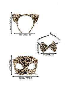 Cheetah Costume Set, Leopard Print Cat Ears With Bow, Masquerade Ball Mask, Women's Halloween Costume Accessories, Women's Party Costume, Suitable For Carnival, Halloween Costume Party, Christmas Eve, Birthday Party, Role-Playing Party, Festival Or Costume Party. - Multicolor - View 2