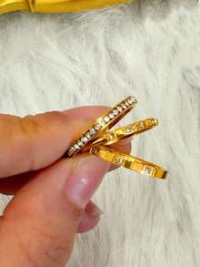 2026 New 14K Gold 3-Diamond & 6-Diamond Shiny Square Diamond Ring, Waterproof Stainless Steel, Won't Fade, Suitable For Daily Wear, Parties, Mother's Day Gift - Gold - View 14