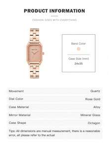 Anne Klein 女士方形小表盘腕表，时尚钢带休闲石英表，简约方形腕表，旅行礼物 - 玫瑰金 - 查看 6