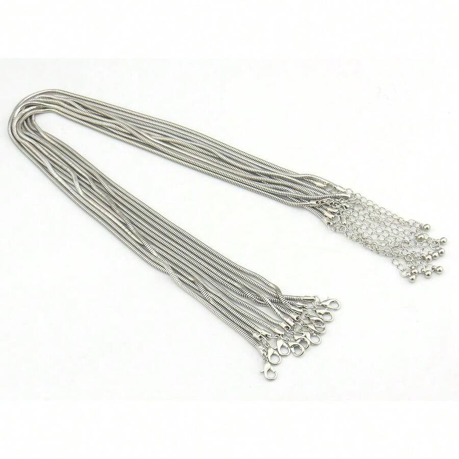 10PCS Rhodium Color Copper Snake Chain Necklace 16 Inch With 2\ Extension Chain (2.5MM, XL-1000) - 2.5毫米-10顆-鍍銠色 - 查看 1