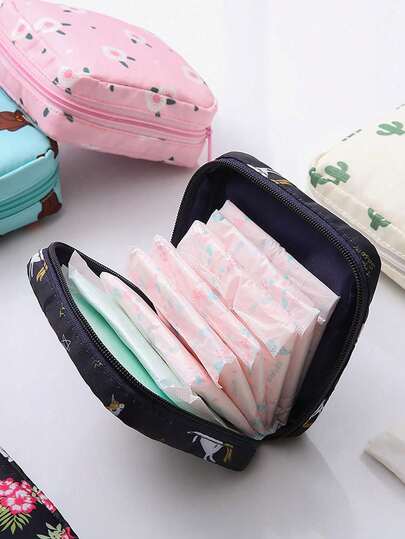 1 pieza Bolsa de almacenamiento de toallas sanitarias con diseño de dibujos animados, soporte para pañuelos de papel, estuche para lápiz labial y cosméticos, organizador de papel higiénico, bolsa de almacenamiento multifuncional para productos de higiene femenina de gran capacidad y estilo minimalista, caja de almacenamiento de toallas sanitarias, bolsa esencial para viajes