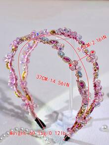 1pc Elegant White Pearl Double Layer Headband Handmade Crystal Women's Hair Accessory Suitable For Wedding, Party, Ball - White - View 3