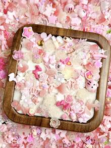 50Pcs Random Mixed ABS Pink-Themed Cartoon Nail Charms 3D Bows Flowers Little Bears Rabbits Roses Camellias Butterflies Hearts Cute Nail Art Accessories DIY Nail Supplies - Multicolor - View 5