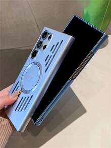 New Hollowed Breathable Heat-Dissipating Lightning Pattern Magnetic Wireless Charging Phone Case Compatible With Samsung Galaxy S26Ultra S25Ultra S24Ultra S23Ultra S22Ultra S26 S25 S24 Plus Luxury Full Cover Metal Paint Skin Feel Matte Protective Back Cover - Silver - View 5