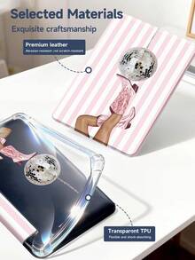 Western Boots And Stripes IPad Case Compatible With IPad Air 4/5 10.9 Inch, IPad 7/8/9th 10.2 Inch, Built-In Pencil Slot Compatible With Samsung Tab S6 10.4 Inch, Tab A7 Lite 8.7 Inch, Ins Style Leather Case, Back To School, Valentine's Day, New Year Gift - Multicolor - View 9