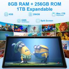 Qetupa 10.1 吋 Android 15 平板電腦，附保護殼、鍵盤與滑鼠，8GB RAM + 256GB 儲存空間（支援 1TB SD 卡擴充），MTK8788 八核心 2.0GHz 處理器，HD (1280x800) IPS 觸控螢幕，5MP 前置鏡頭與 13MP 後置鏡頭，6000mAh 電池 - 灰色 - 查看 3