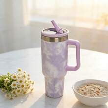 Large 1200ml Capacity, Ideal For Those Who Drink A Lot Of Water. Stainless Steel Material, Keeps The Temperature For Longer. With Straw And Lid, Practical For Drinking Without Spilling. Side Handle, Easy To Carry. Gradient Design In Pastel Colors, Modern And Stylish. Perfect For Work, Gym, Travel And Car. - 紫丁香色 - 查看 3