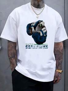 Men's SeattleSeahawks Fan Graphic Tee ,Seahawks Football T-Shirt, Cool Popular,  Fashion, Gift For Football Fan, Men'S And Women's Graphic T-Shirt,Casual Sport Attire - Machine Washable, Seahawks Gift For Men - 白色11 - 查看 1