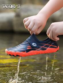 TATORHT 1 Pair Kids' Summer Aqua Shoes, 3D Print, Breathable Mesh, Low-Top Hook And Loop, Quick-Dry Barefoot, Boys' Beach Water Swimming Shoes, Rubber Sole, Outdoor Cycling, Indoor Fitness, Yoga, Running, Skipping, Multi-Function Training Shoes - Coral Orange - View 10