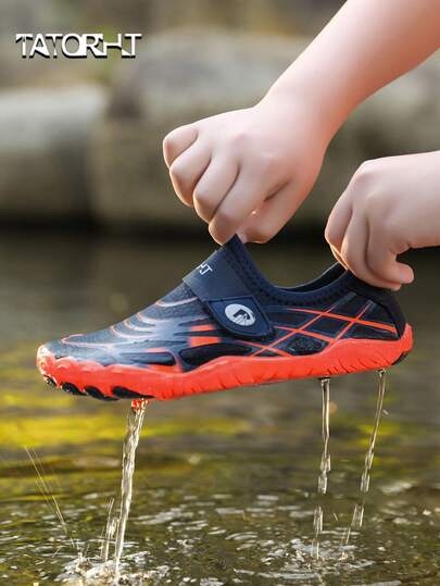 TATORHT 1 Pair Kids' Summer Aqua Shoes, 3D Print, Breathable Mesh, Low-Top Hook And Loop, Quick-Dry Barefoot, Boys' Beach Water Swimming Shoes, Rubber Sole, Outdoor Cycling, Indoor Fitness, Yoga, Running, Skipping, Multi-Function Training Shoes