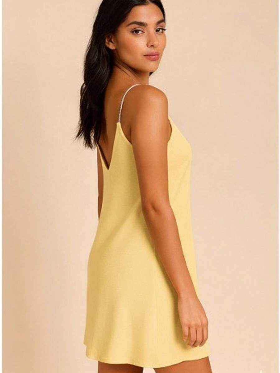 Women's Short Dress With Straps – Lightweight, Flowy Dress / Summer Dress / Short Dress - 奶油黃 - 查看 1